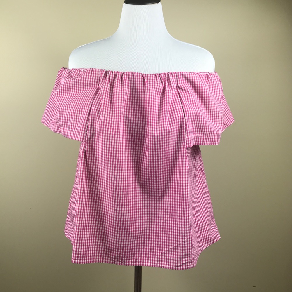 Topshop - Maggie Bardot Pink and white Gingham top - Picture 8 of 8